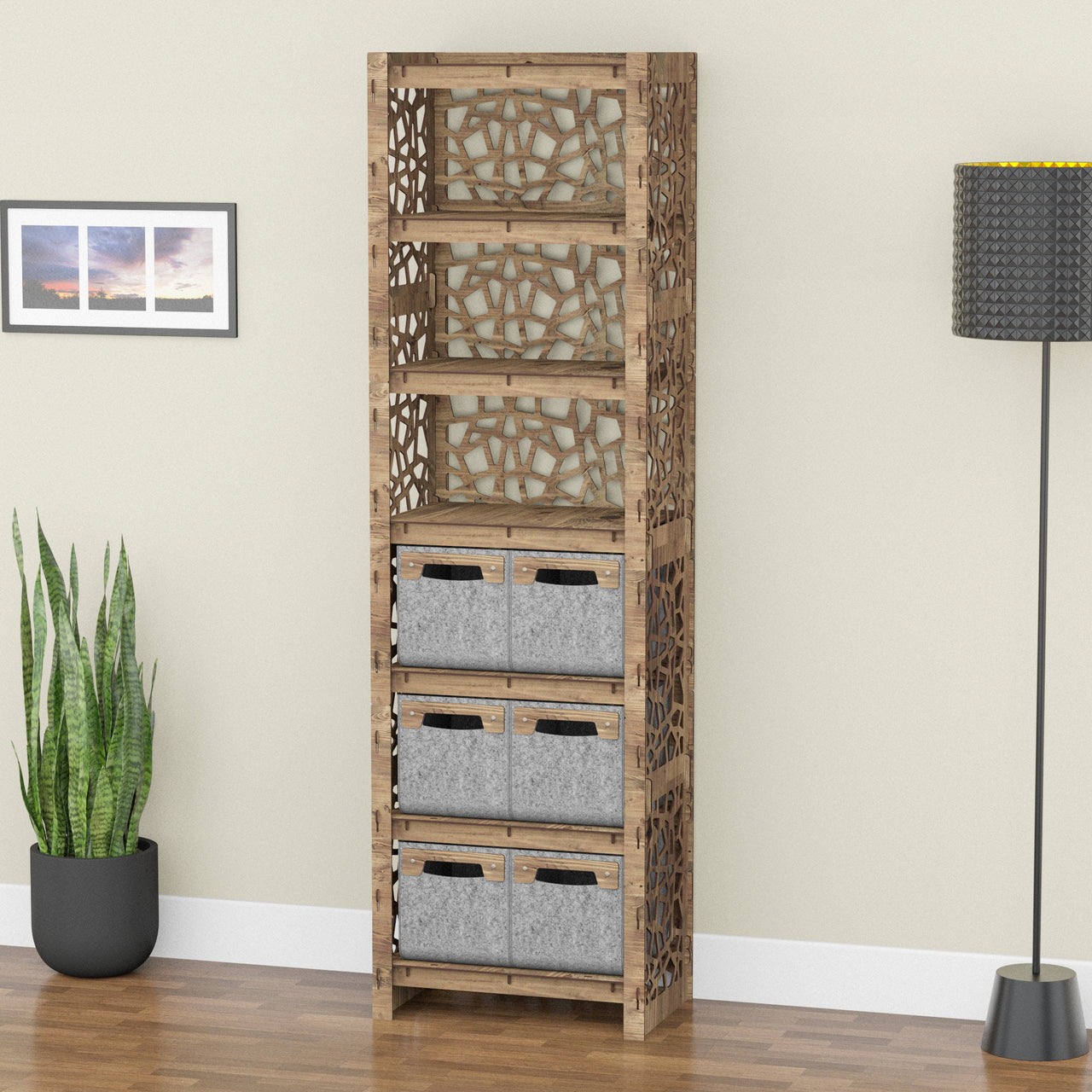 Stones Tall 6 Drawer Storage Tower [6 SMALL GRAY BINS]