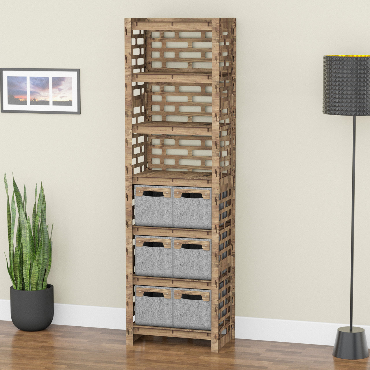 Brickwall Tall 6 Drawer Storage Tower [6 SMALL GRAY BINS]