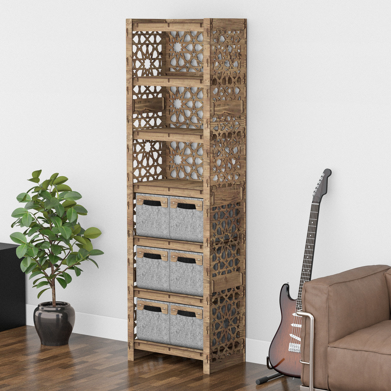 Arabic Tall 6 Drawer Storage Tower [6 SMALL GRAY BINS]