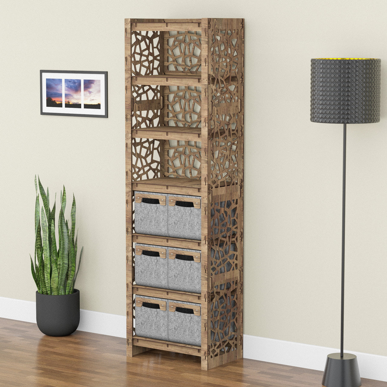 Stones Tall 6 Drawer Storage Tower [6 SMALL GRAY BINS]