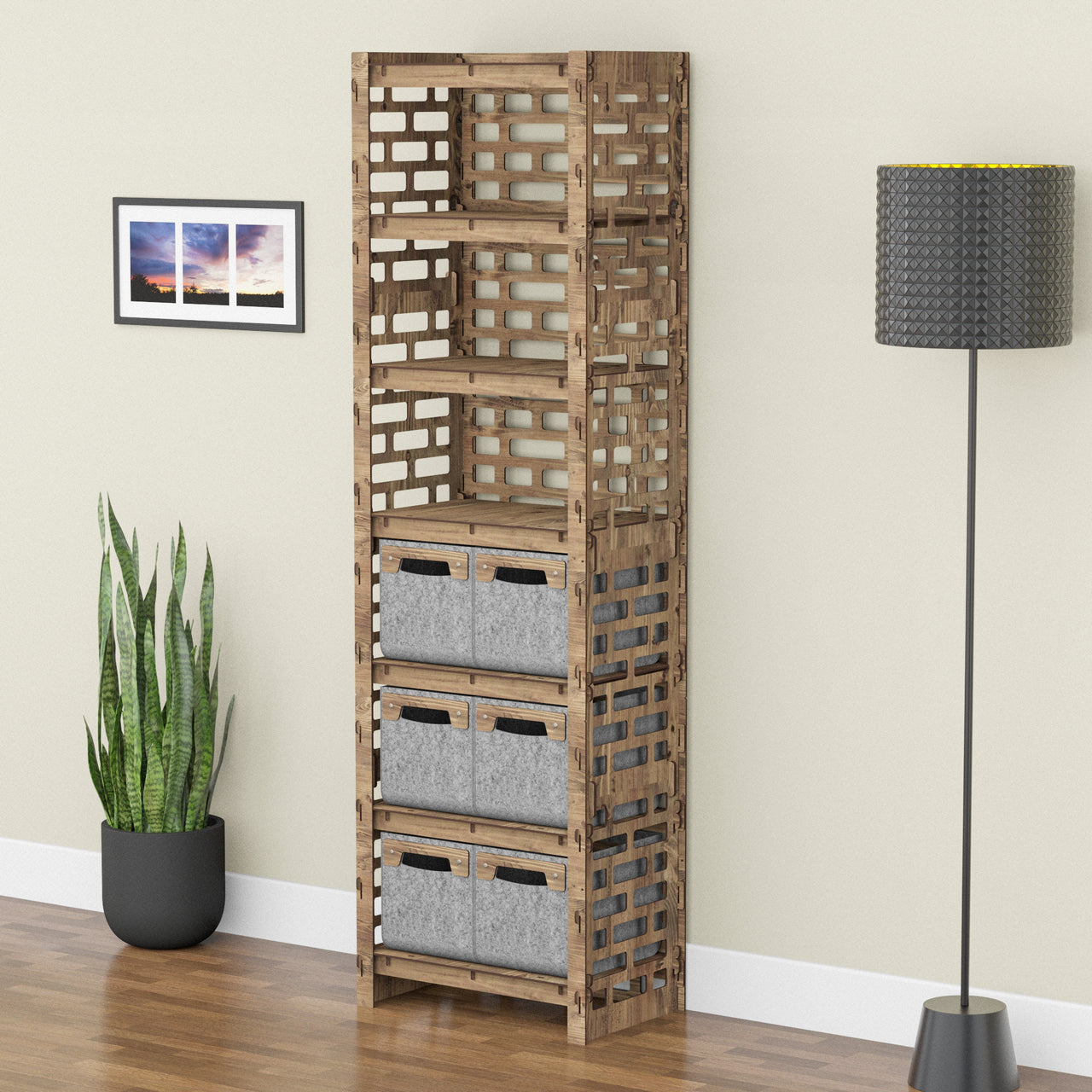 Brickwall Tall 6 Drawer Storage Tower [6 SMALL GRAY BINS]