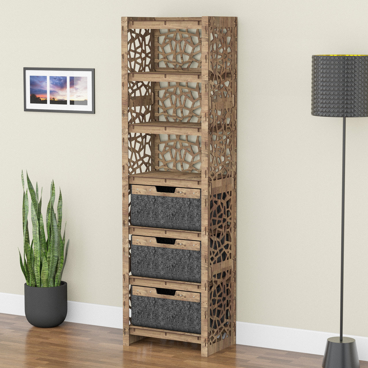 Stones Tall 3 Drawer Storage Tower [3 LARGE BLACK BINS]