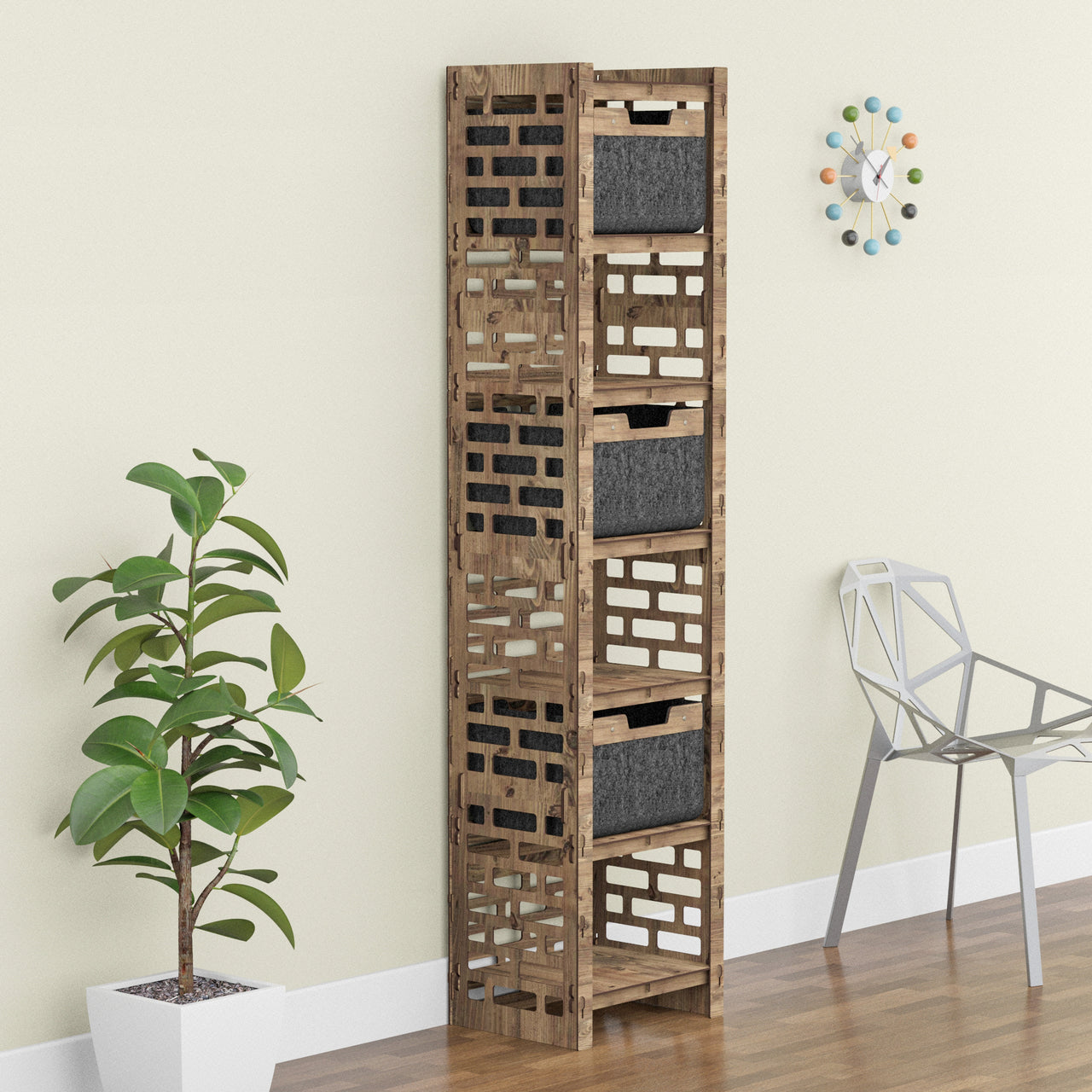 Brickwall Tall Narrow Tallboy 3 Drawers Storage Tower [3 BLACK BINS]