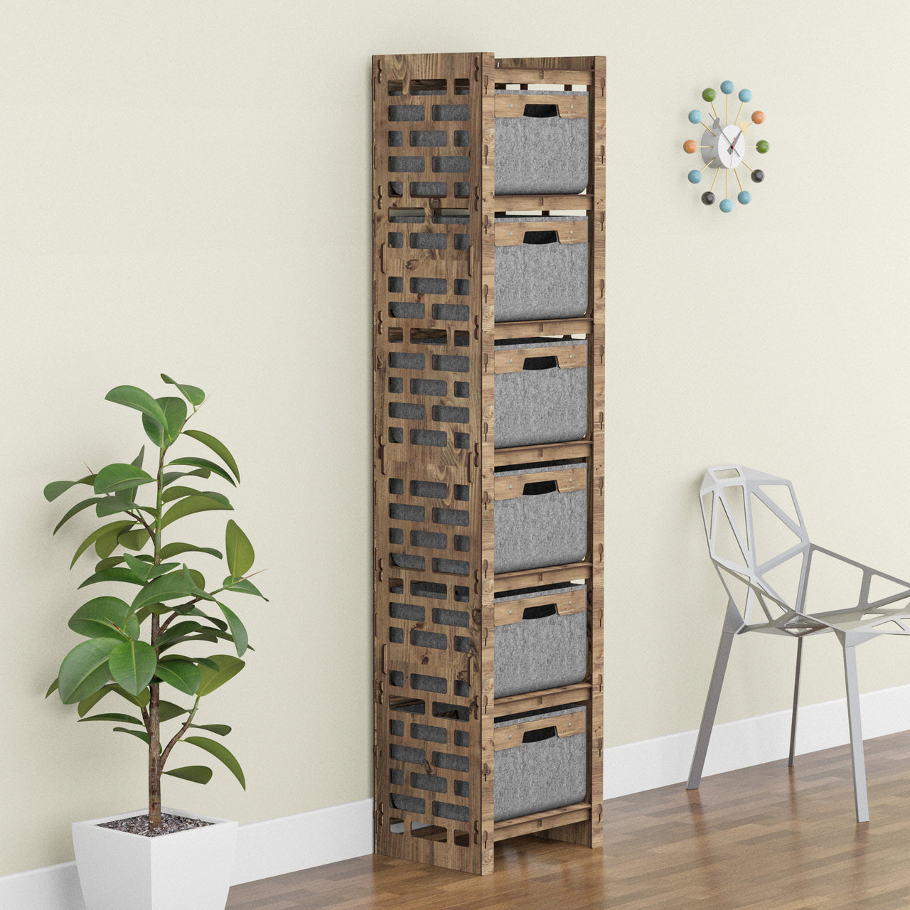 Brickwall Tall Narrow Tallboy 6 Drawers Storage Tower [6 GRAY BINS]