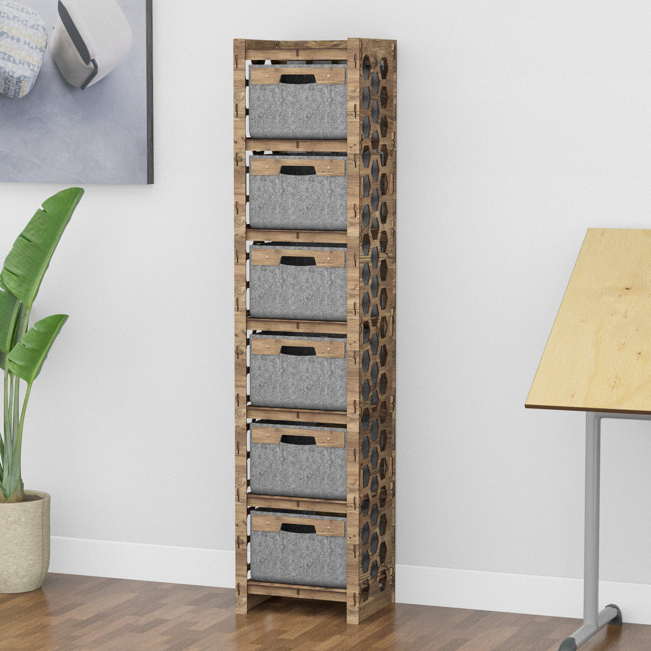 Honeycomb Tall Narrow Tallboy 6 Drawers Storage Tower [6 GRAY BINS]