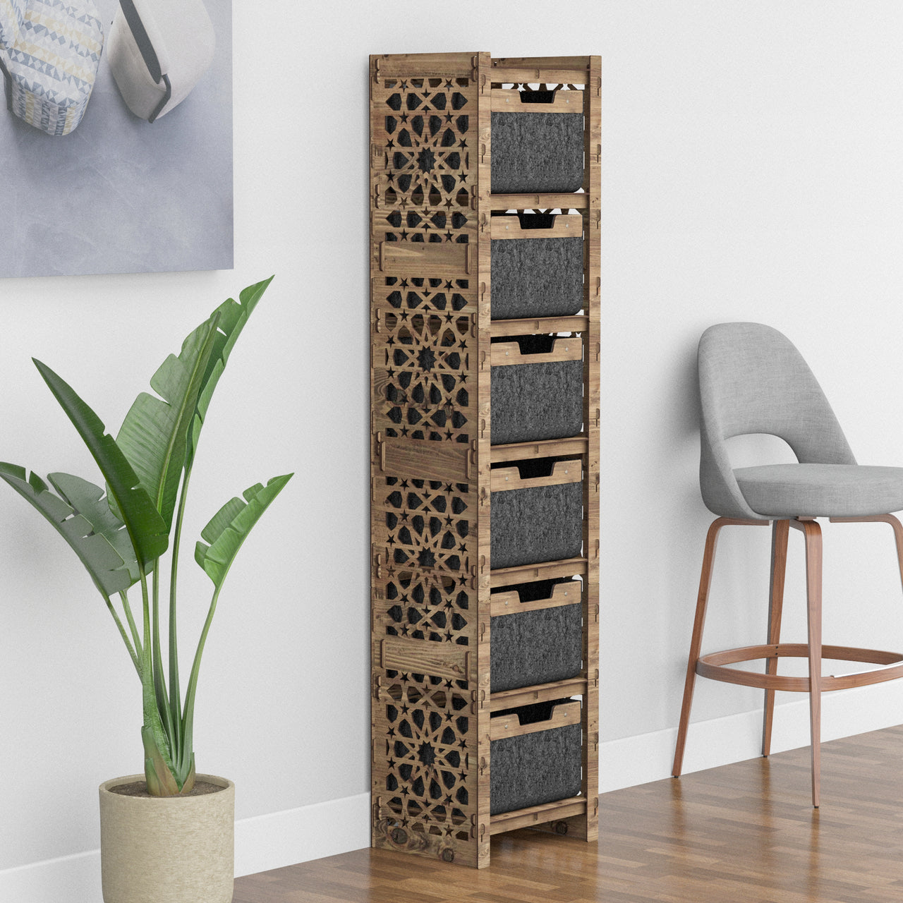 Arabic Tall Narrow Tallboy 6 Drawers Storage Tower [6 BLACK BINS]