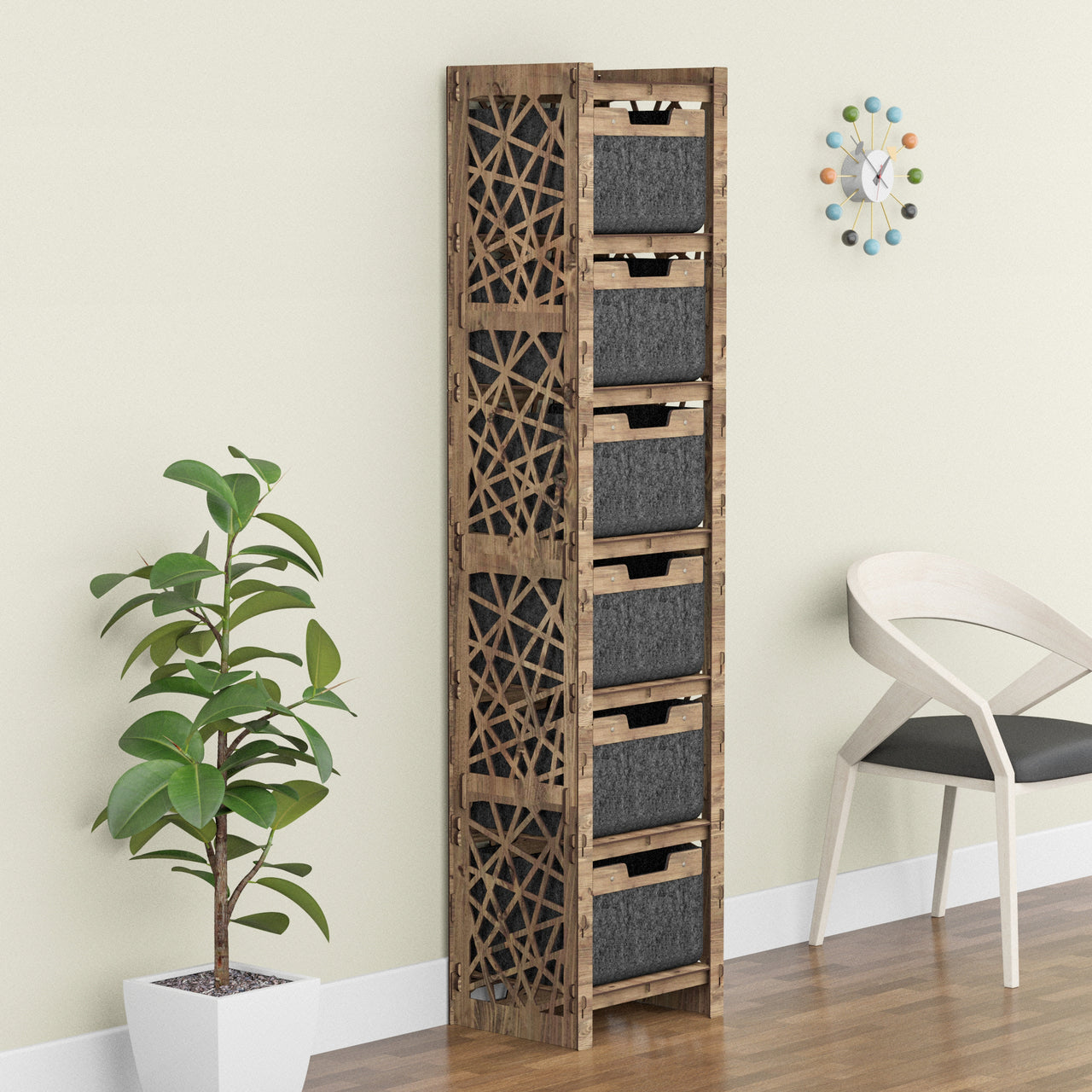 Crystals Tall Narrow Tallboy 6 Drawers Storage Tower [6 BLACK BINS]