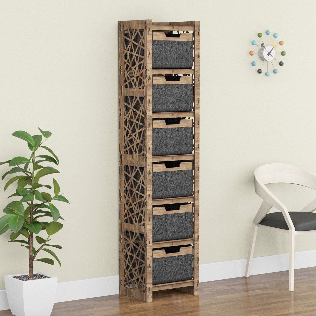 Crystals Tall Narrow Tallboy 6 Drawers Storage Tower [6 BLACK BINS]