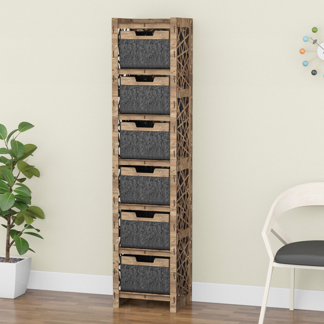 Crystals Tall Narrow Tallboy 6 Drawers Storage Tower [6 BLACK BINS]