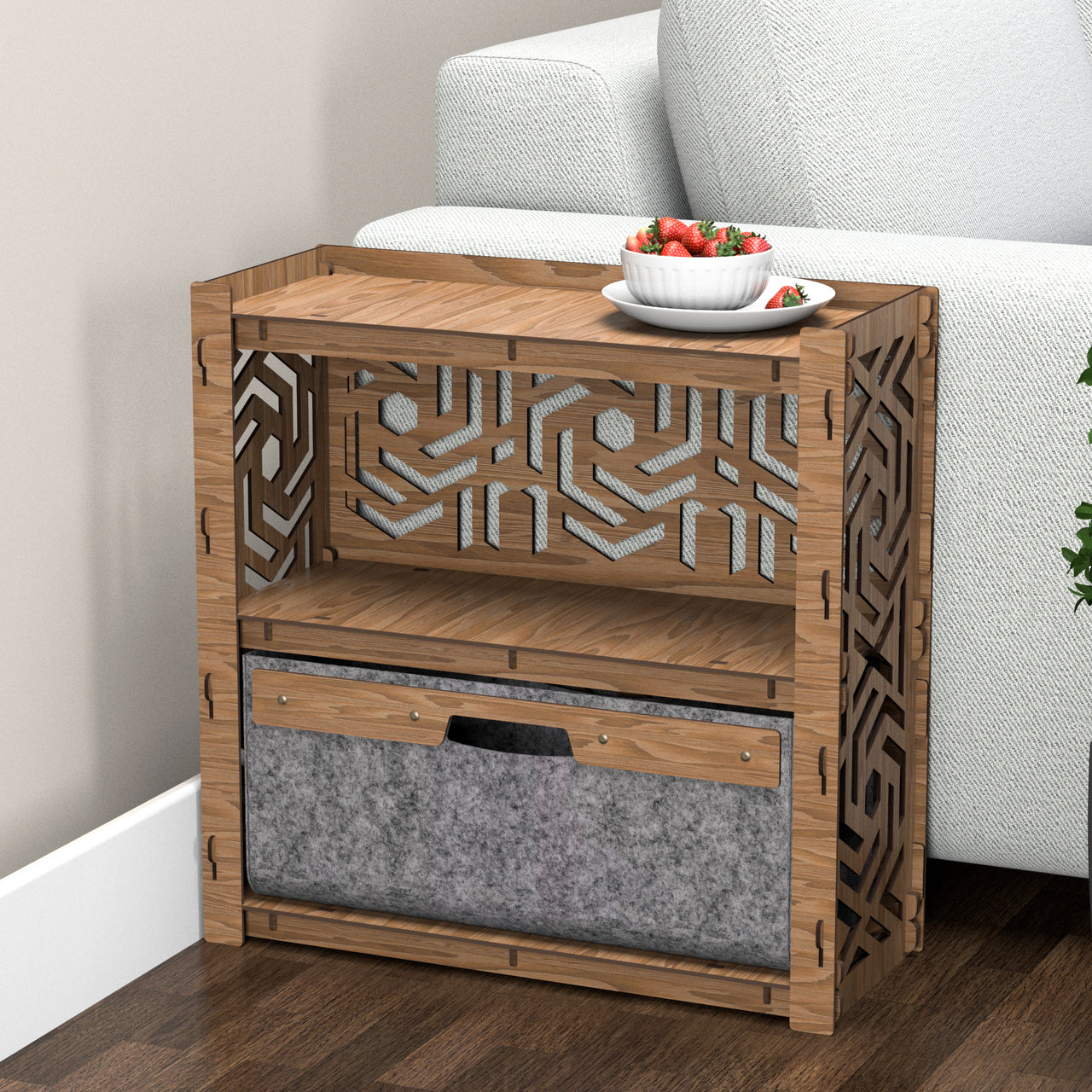 Solar Side Table, End Table 1 Drawer [1 LARGE GRAY BIN]