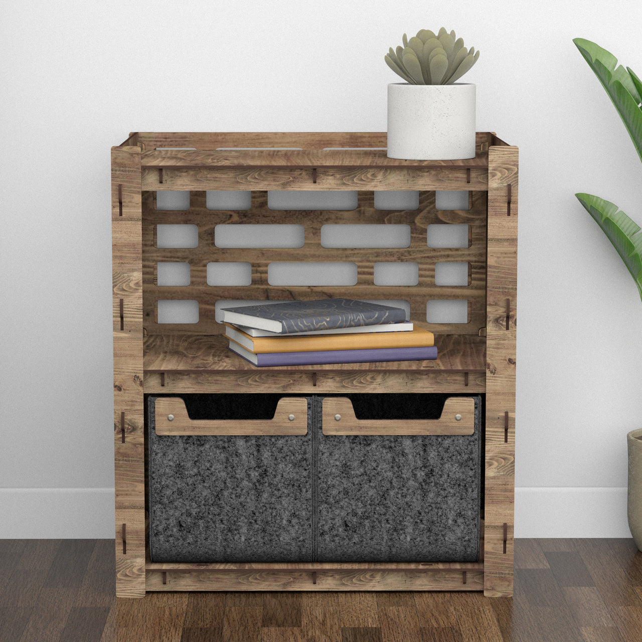 Brickwall Bedside Table Nightstand 2 Drawers [2 SMALL BLACK BINS]