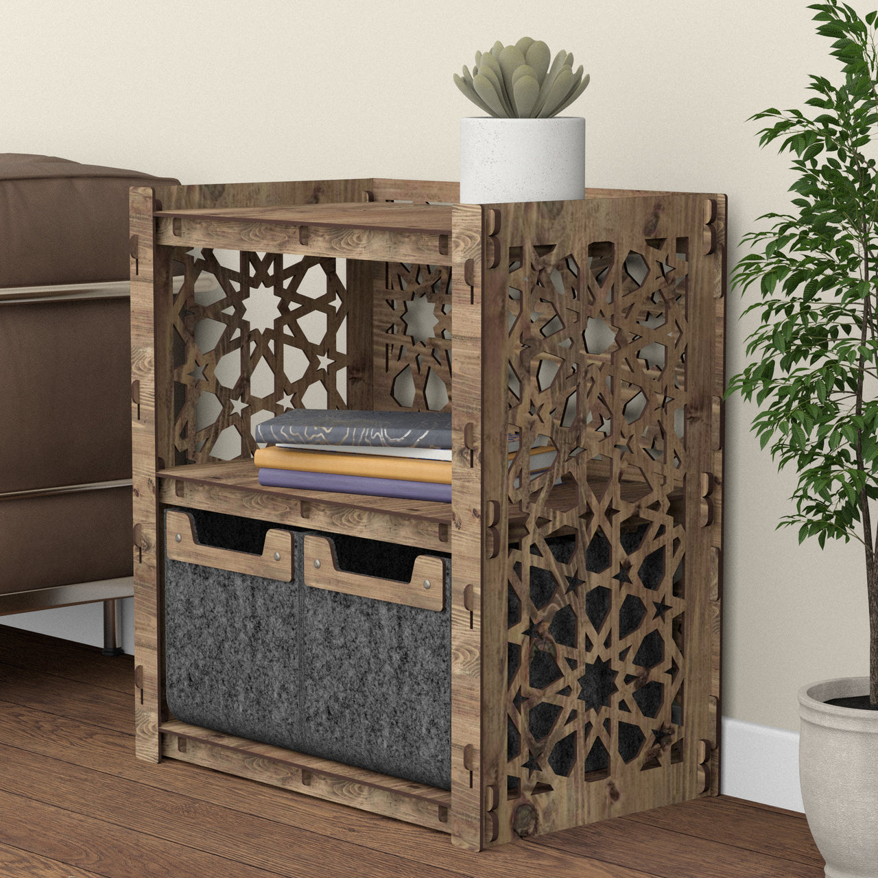 Arabic Bedside Table Nightstand 2 Drawers [2 SMALL BLACK BINS]