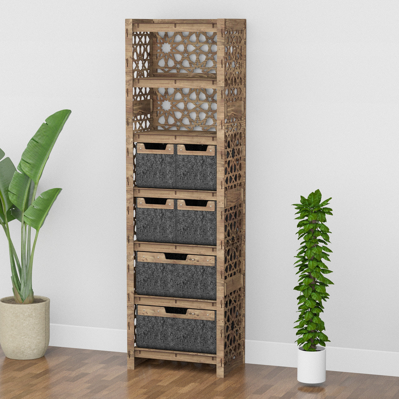 Arabic Tall 6 Drawer Storage Tower [2L 4S BLACK BINS]