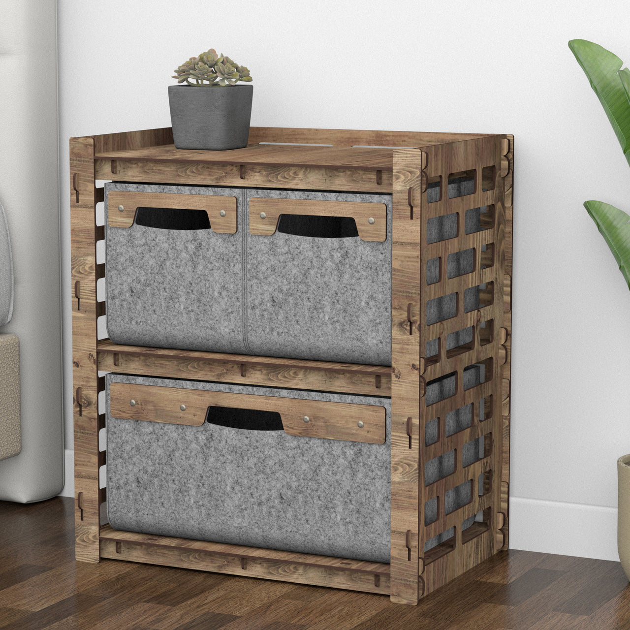 Brickwall Bedside Table Nightstand 3 Drawers [1L 2S GRAY BINS]