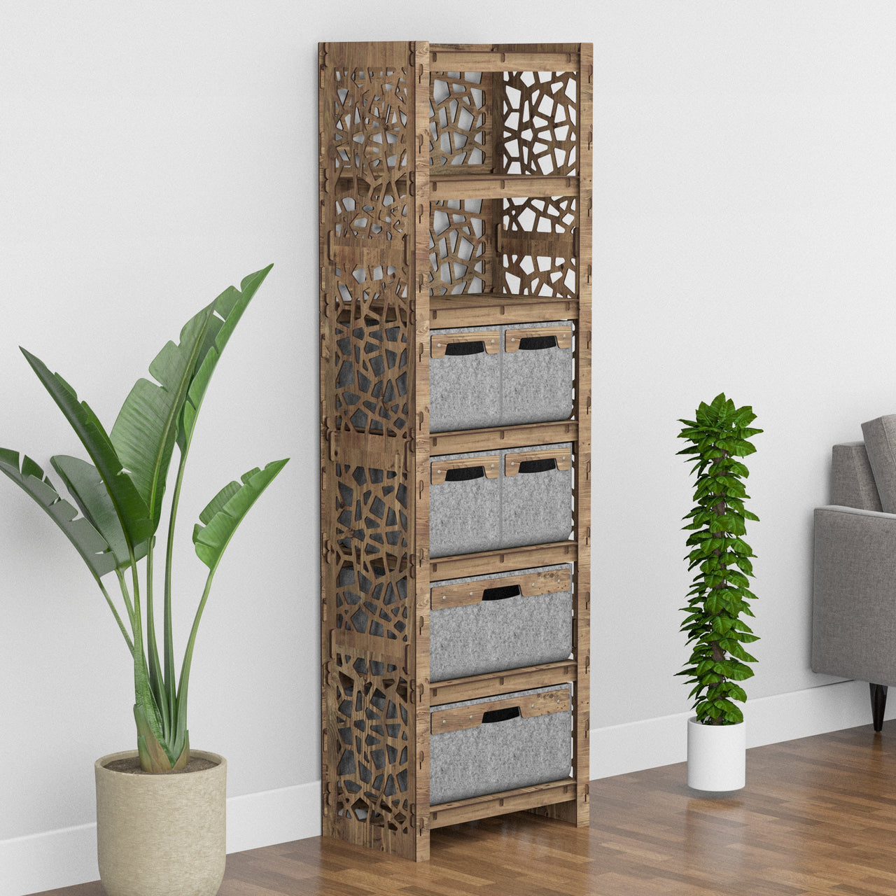 Stones Tall 6 Drawer Storage Tower [2L 4S GRAY BINS]