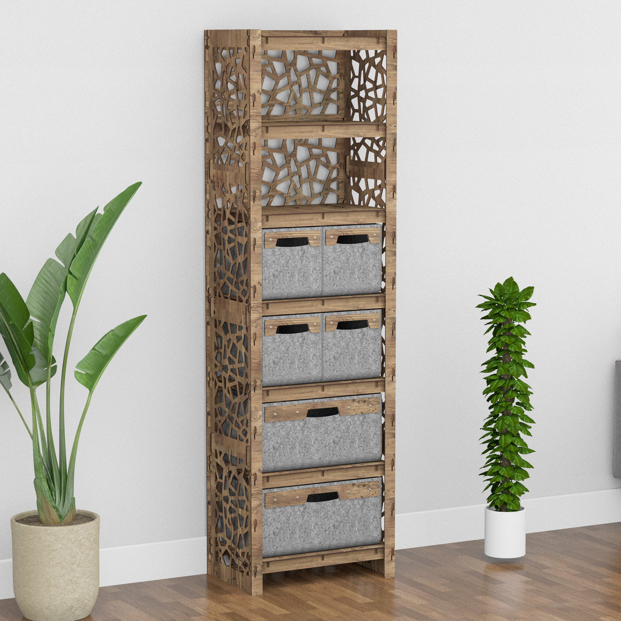 Stones Tall 6 Drawer Storage Tower [2L 4S GRAY BINS]