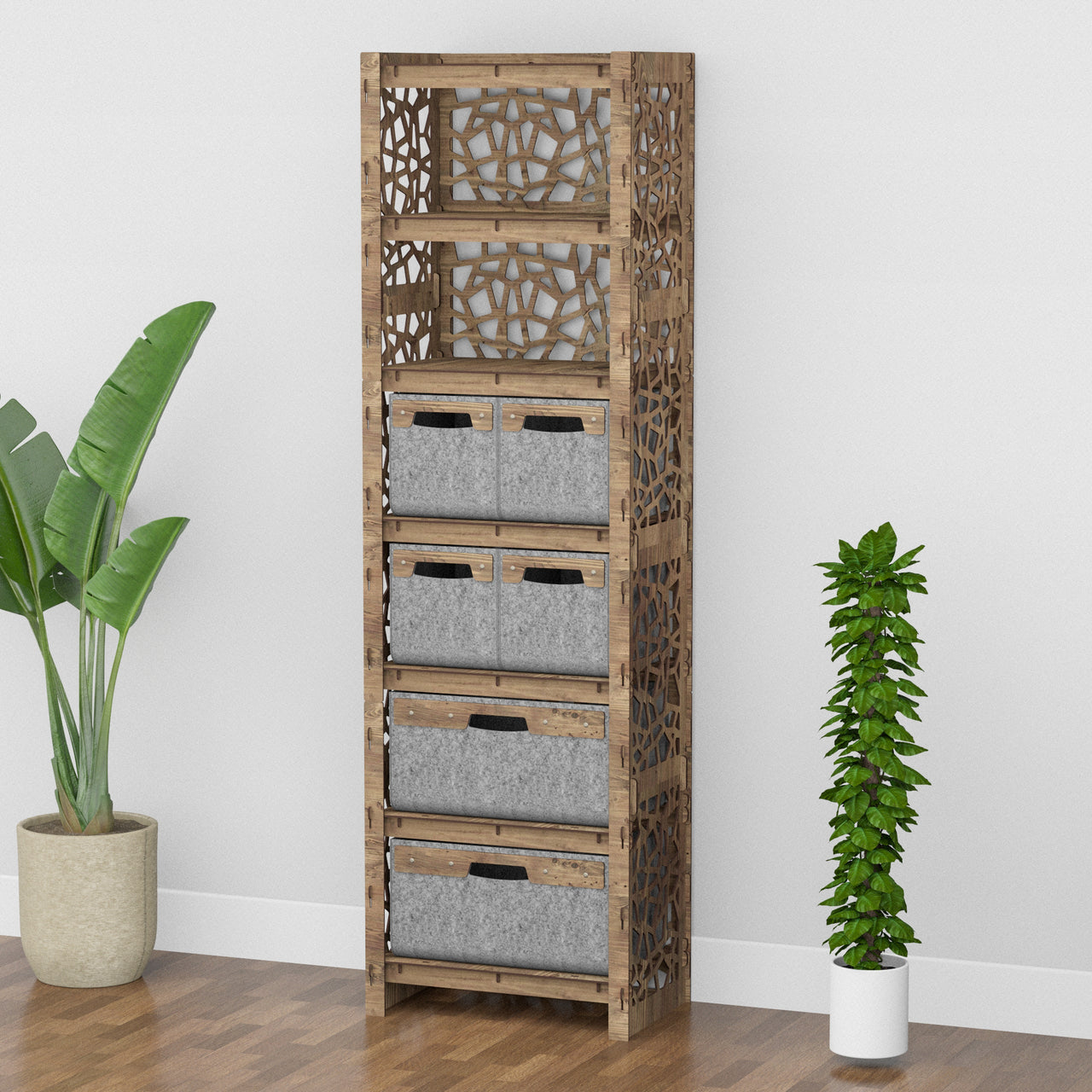 Stones Tall 6 Drawer Storage Tower [2L 4S GRAY BINS]