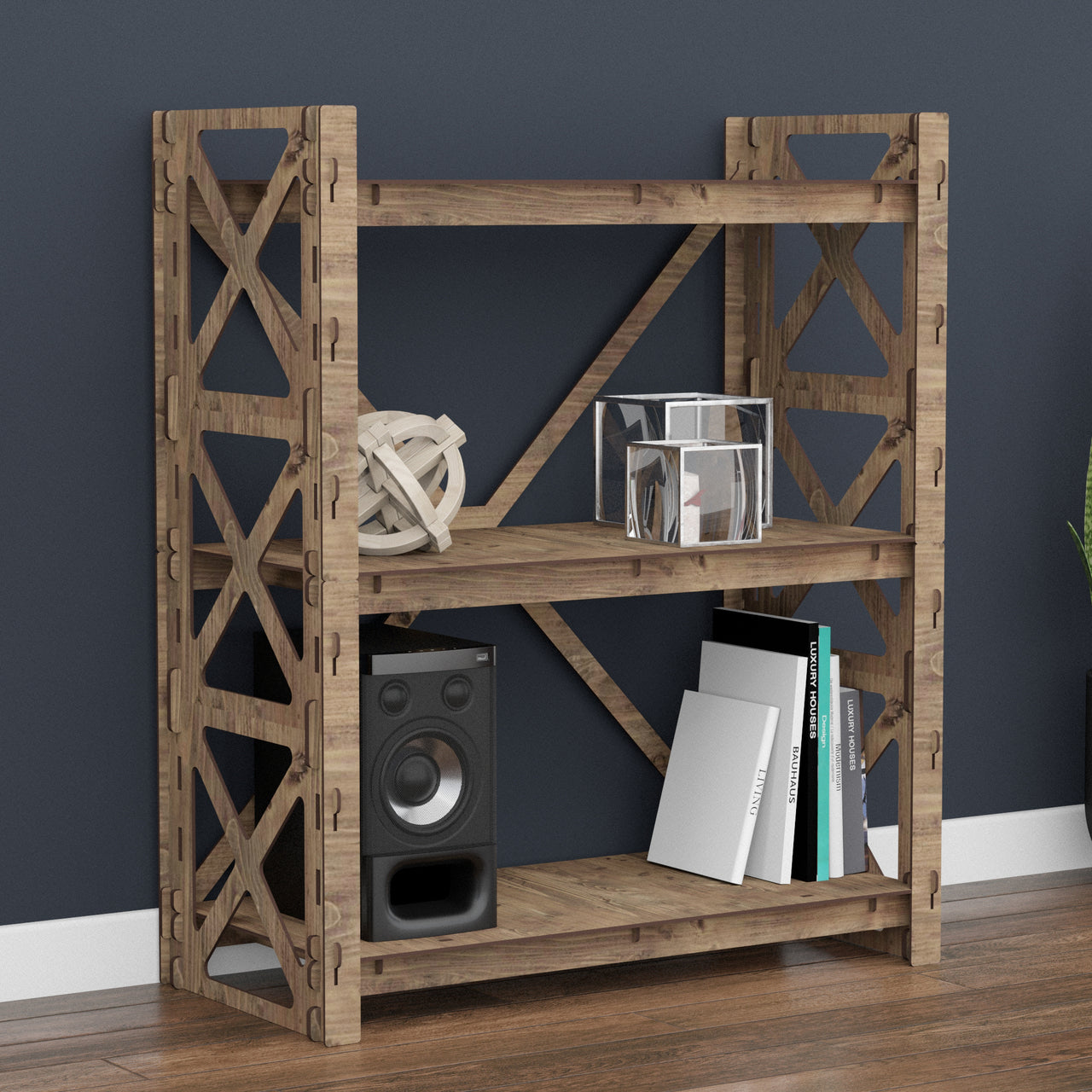 Cross X 3-tier Bookshelf Bookcase Shelving Unit