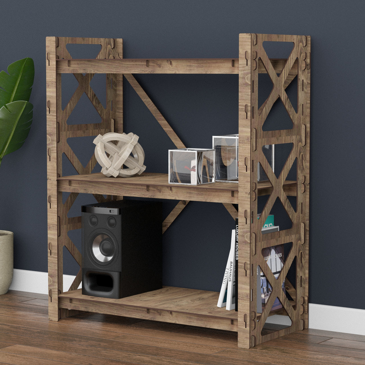 Cross X 3-tier Bookshelf Bookcase Shelving Unit