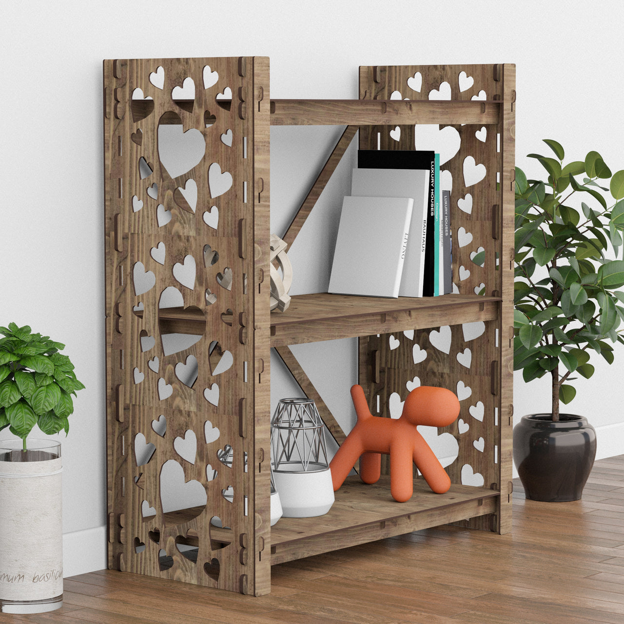 Hearts X 3-tier Bookshelf Bookcase Shelving Unit