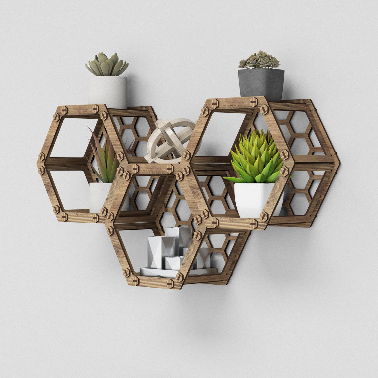 Hexagon (with back) Wall Shelves [3pcs set]