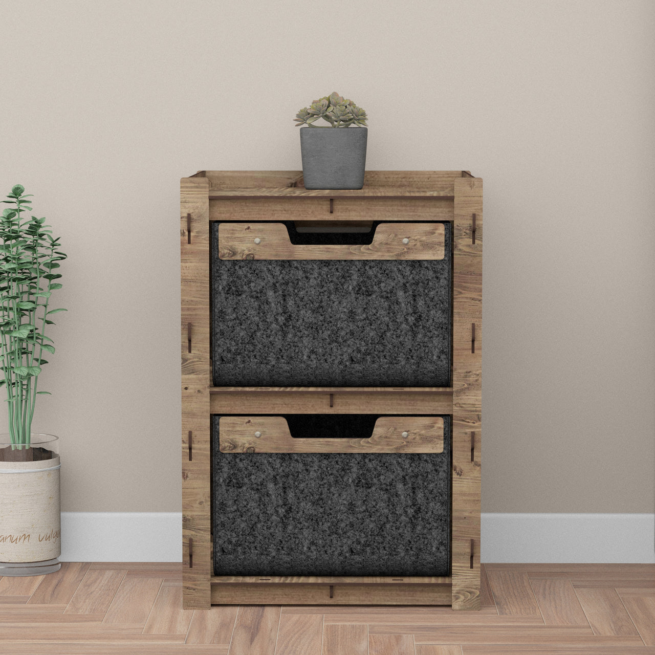 Brickwall Bedside Table Nightstand 2 Drawers [2 BLACK BINS]