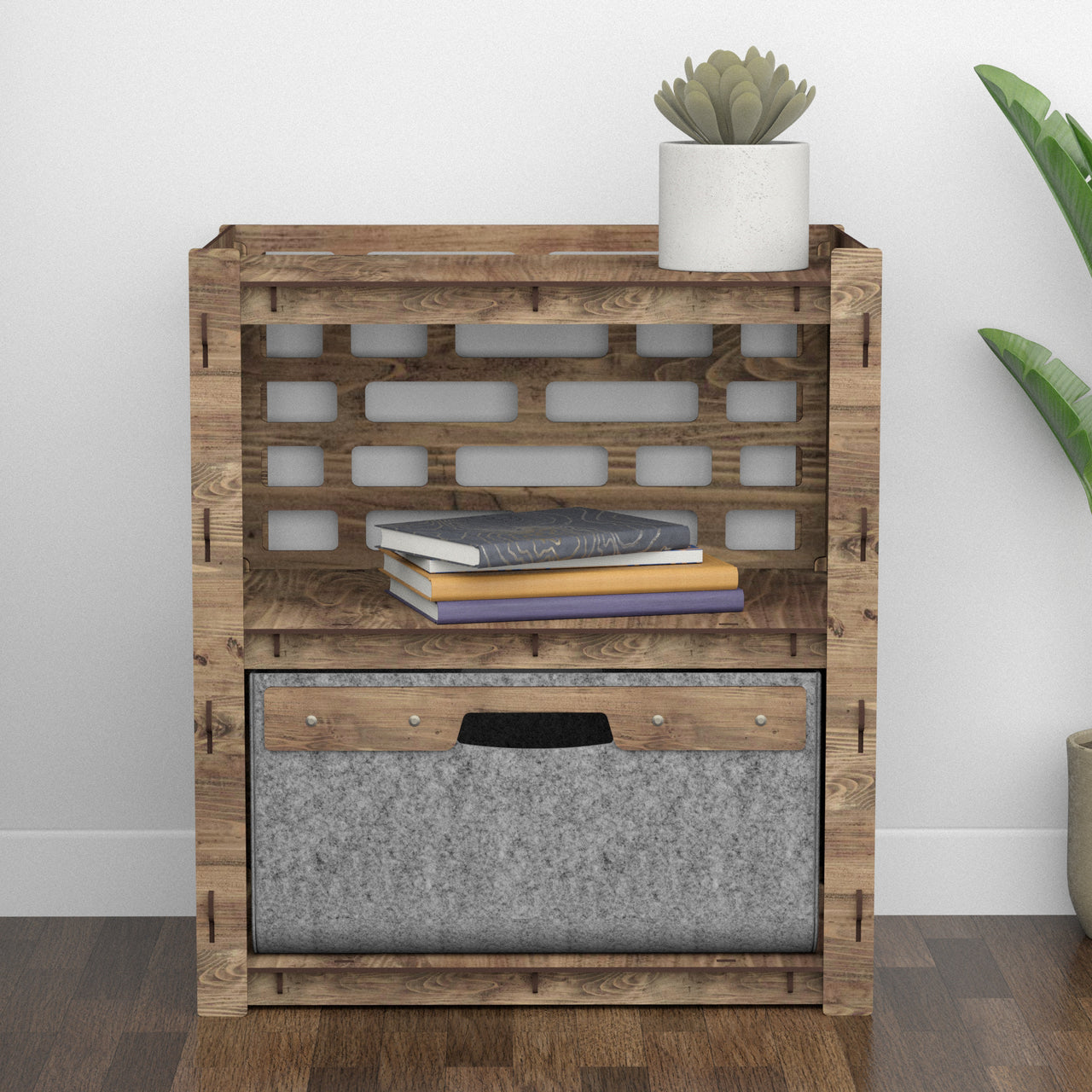 Brickwall Bedside Table Nightstand 1 Drawer [1 LARGE GRAY BIN]