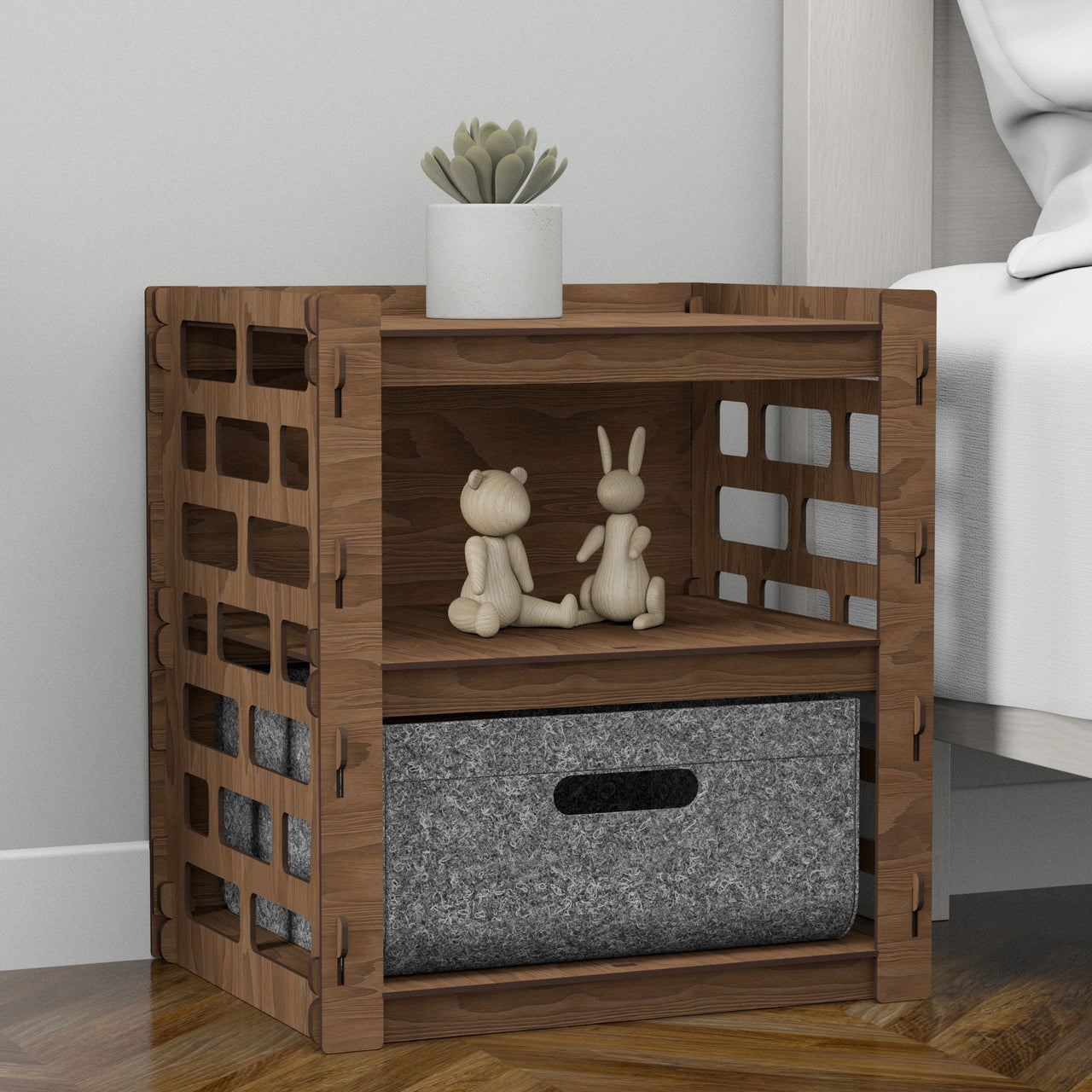 Brickwall Small Bedside Table Nightstand 1 Drawer [1 LARGE GRAY BIN]