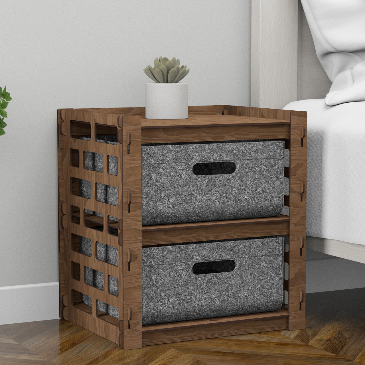 Brickwall Small Bedside Table Nightstand 2 Drawer [2 LARGE GRAY BIN]