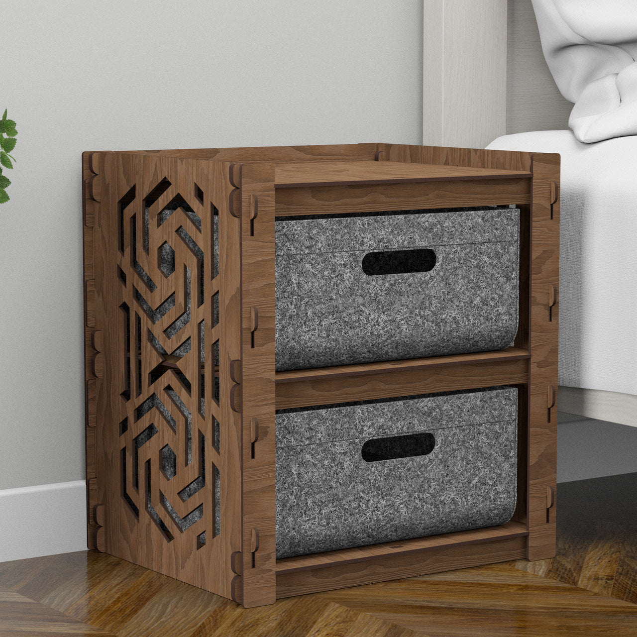 Solar Small Bedside Table Nightstand 2 Drawer [2 LARGE GRAY BIN]