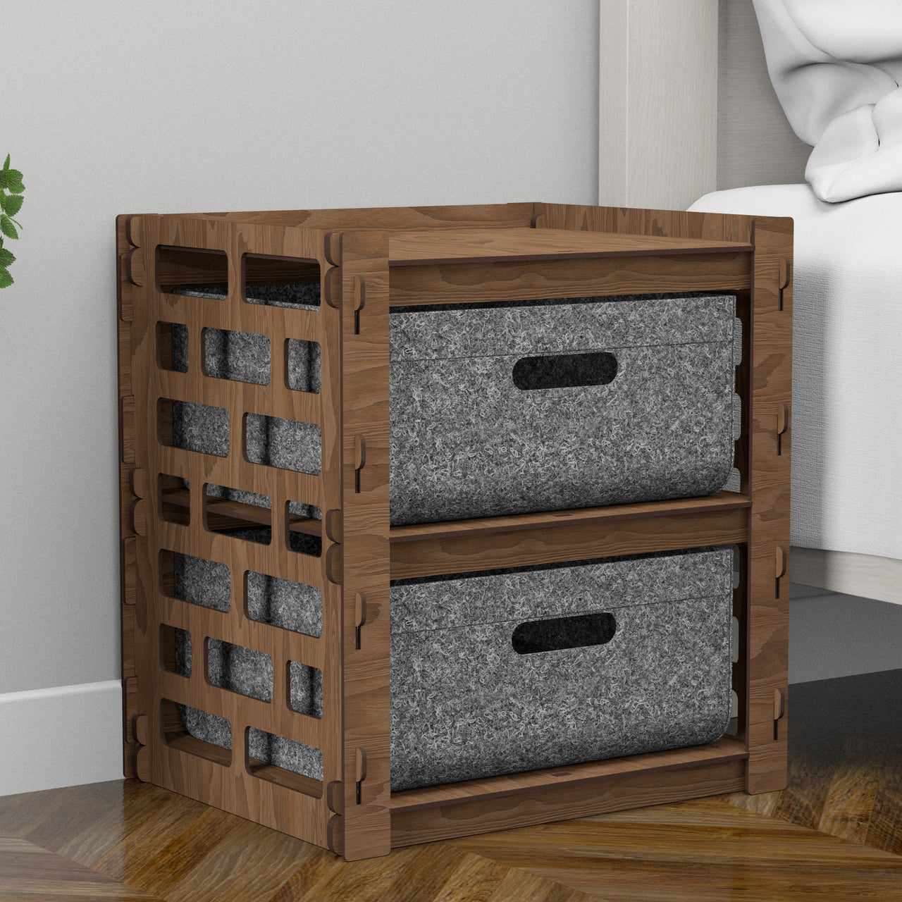 Brickwall Small Bedside Table Nightstand 2 Drawer [2 LARGE GRAY BIN]