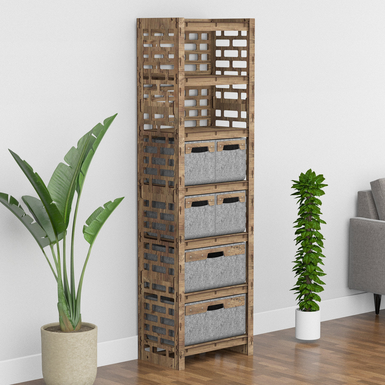 Brickwall Tall 6 Drawer Storage Tower [2L 4S GRAY BINS]