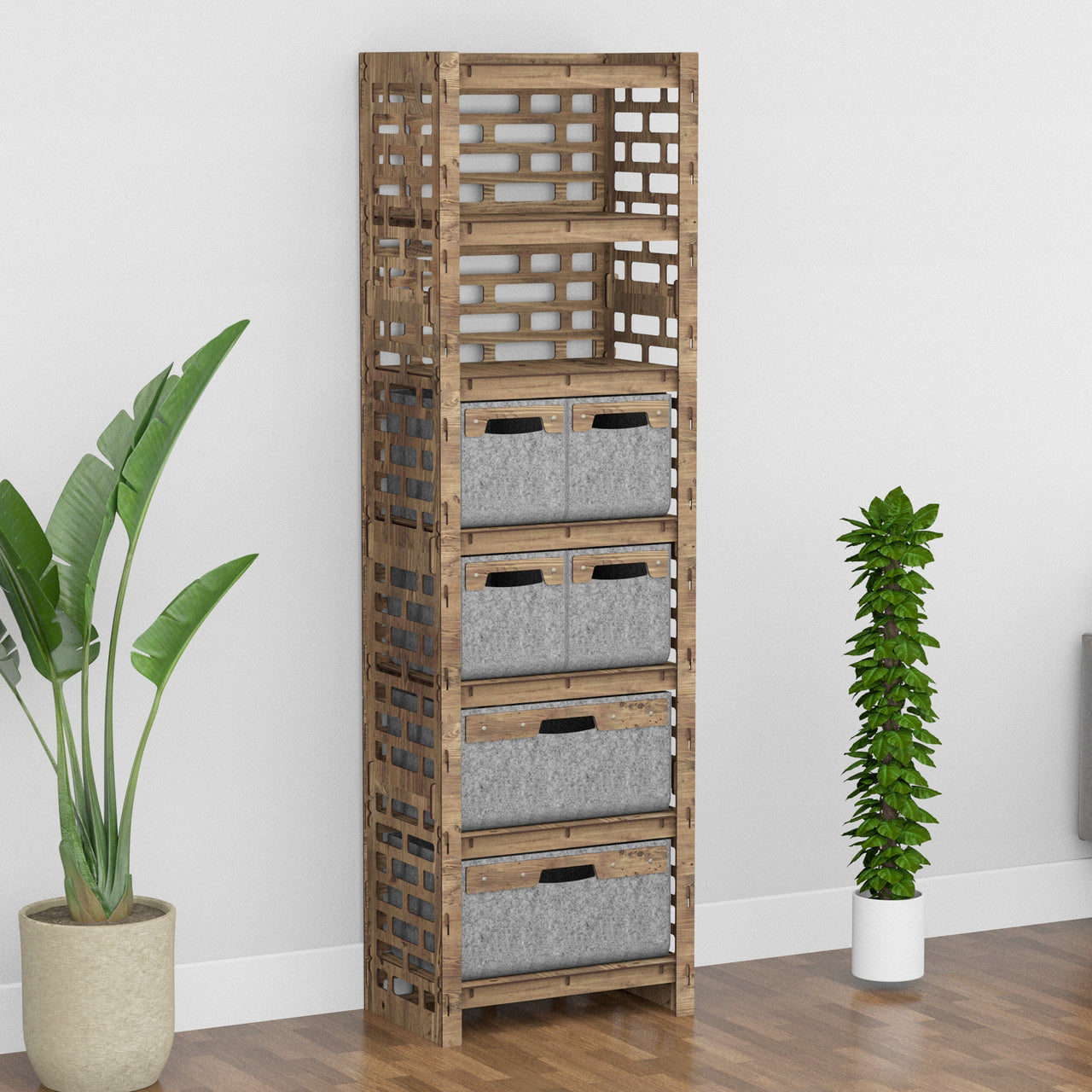 Brickwall Tall 6 Drawer Storage Tower [2L 4S GRAY BINS]