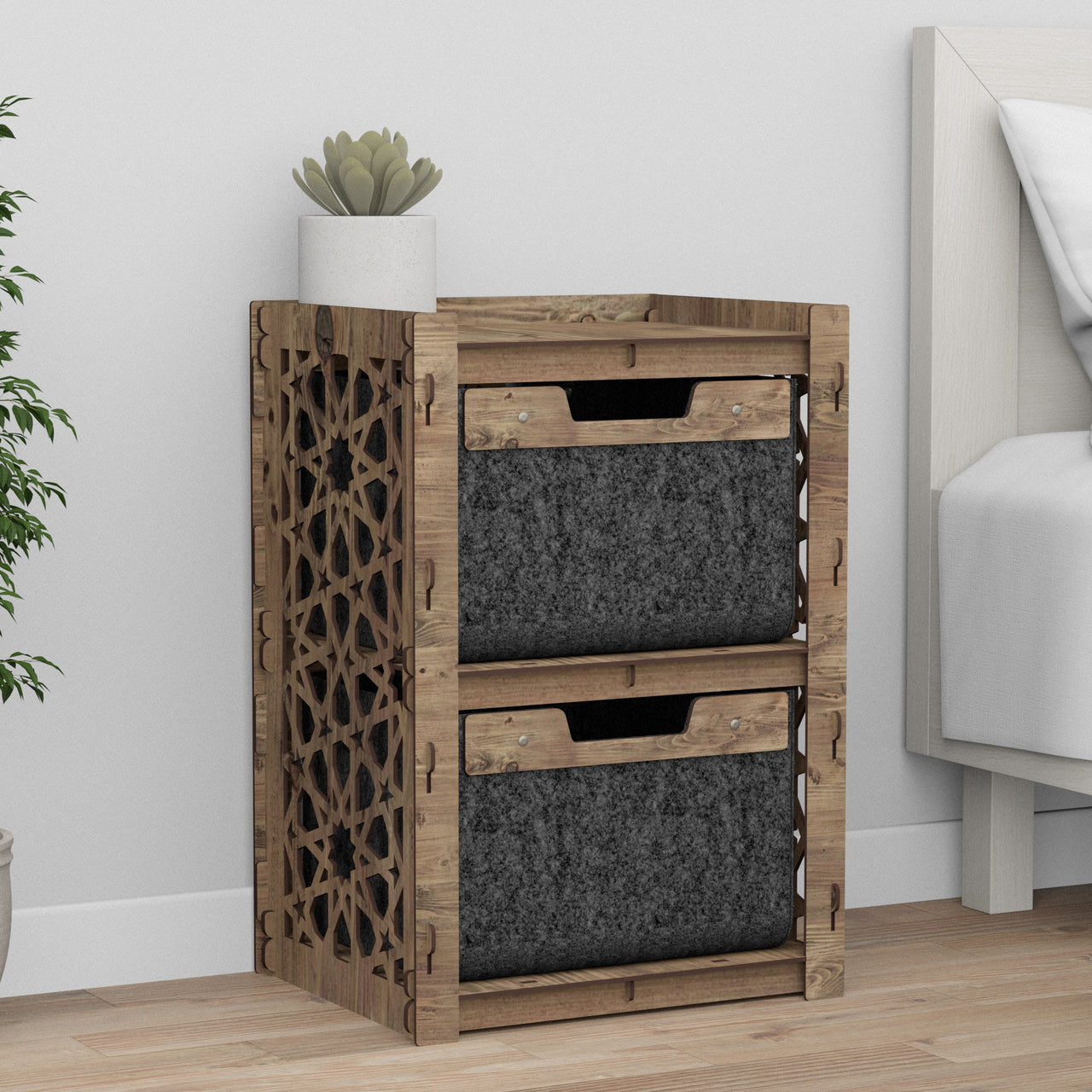 Arabic Bedside Table Nightstand 2 Drawers [2 BLACK BINS]