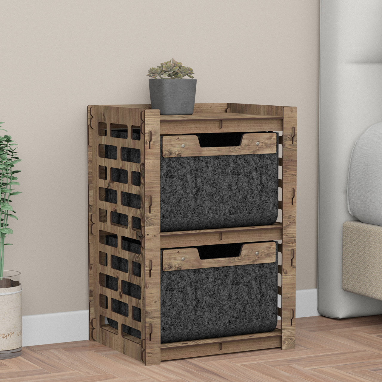 Brickwall Bedside Table Nightstand 2 Drawers [2 BLACK BINS]