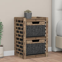 Thumbnail for Brickwall Bedside Table Nightstand 2 Drawers [2 BLACK BINS]