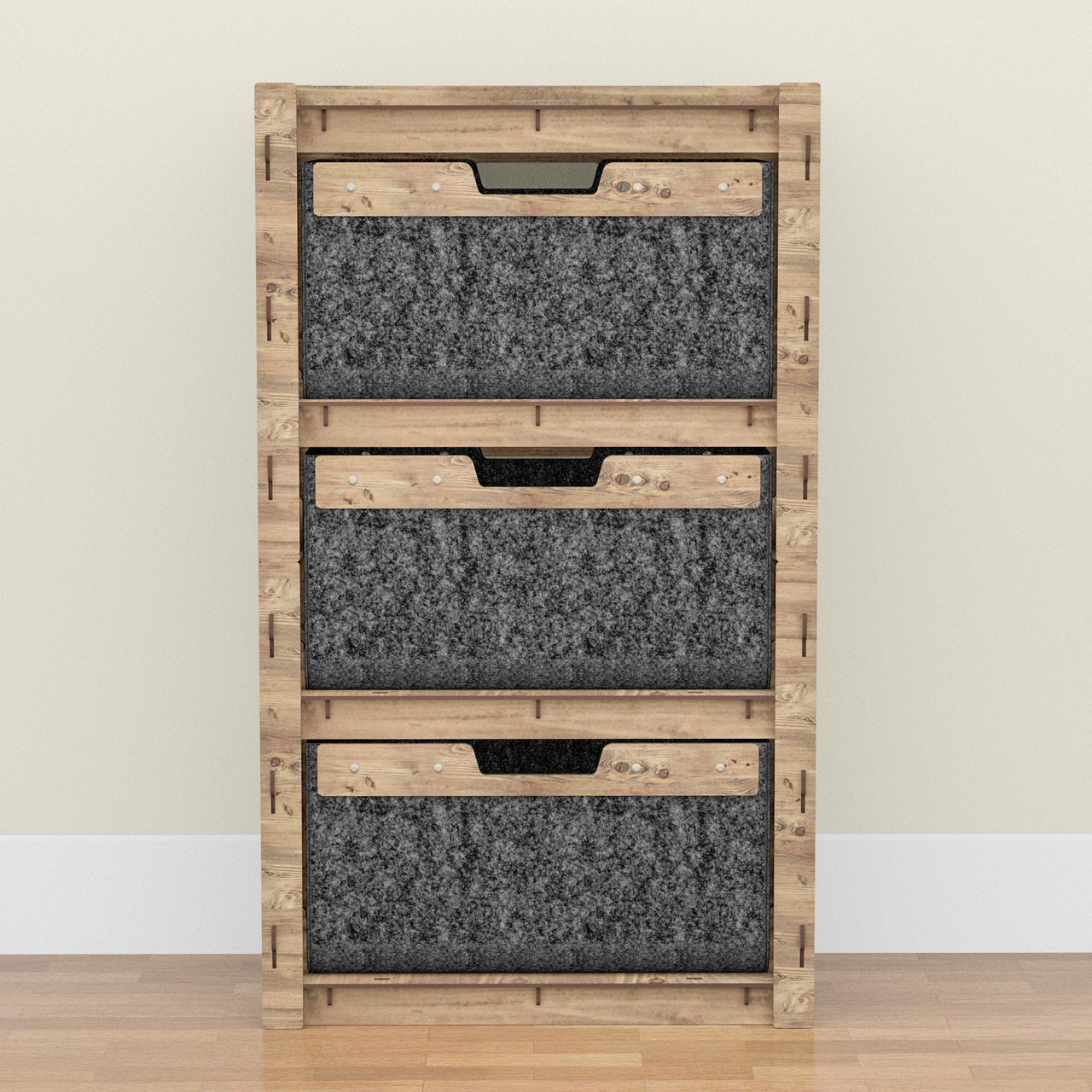 Brickwall Chest Of 3 Drawers Storage Cabinet [3 LARGE BLACK BINS]