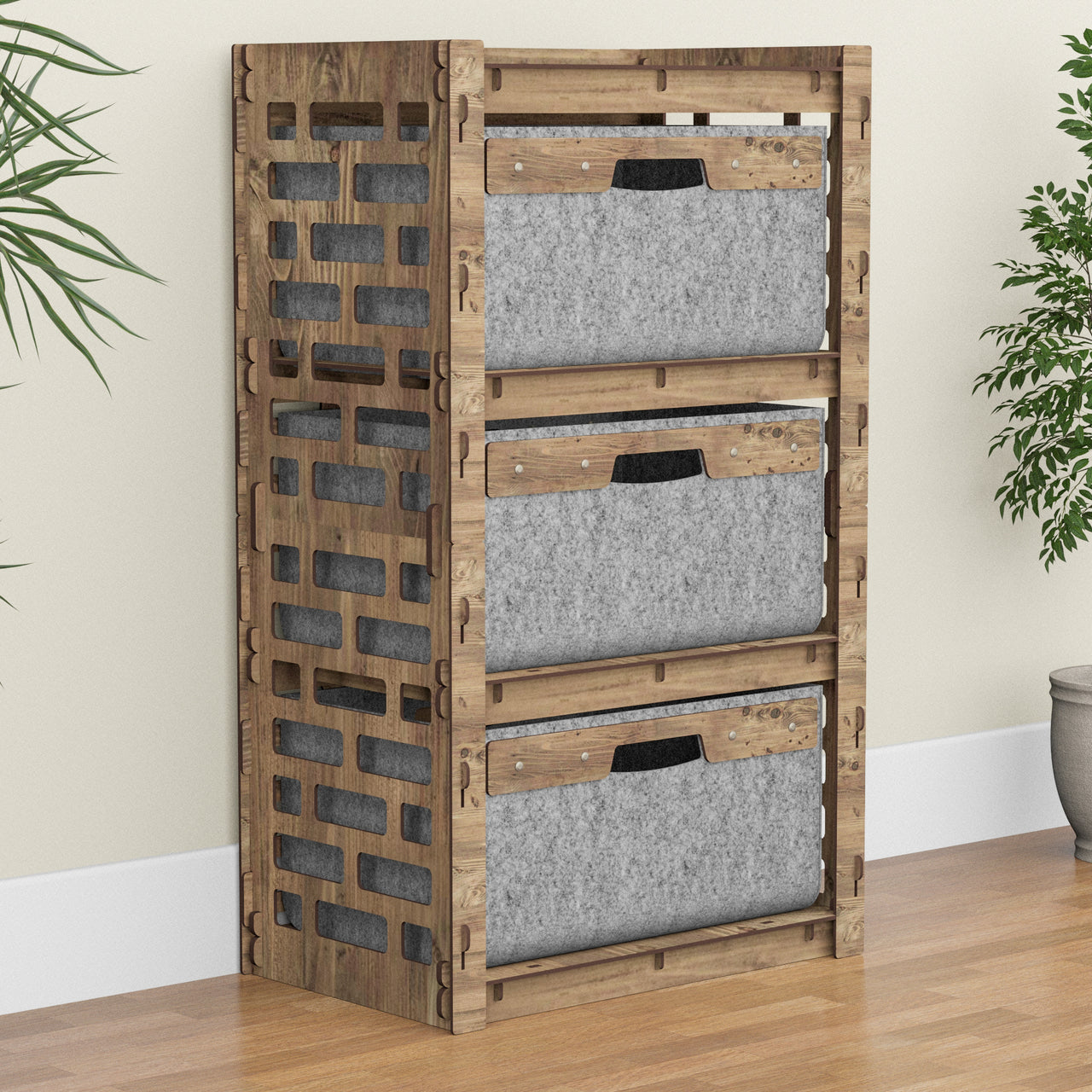 Brickwall Chest Of 3 Drawers Storage Cabinet [3 LARGE GRAY BINS]