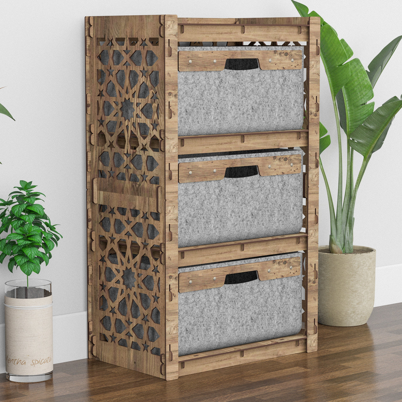 Arabic Chest Of 3 Drawers Storage Cabinet [3 LARGE GRAY BINS]