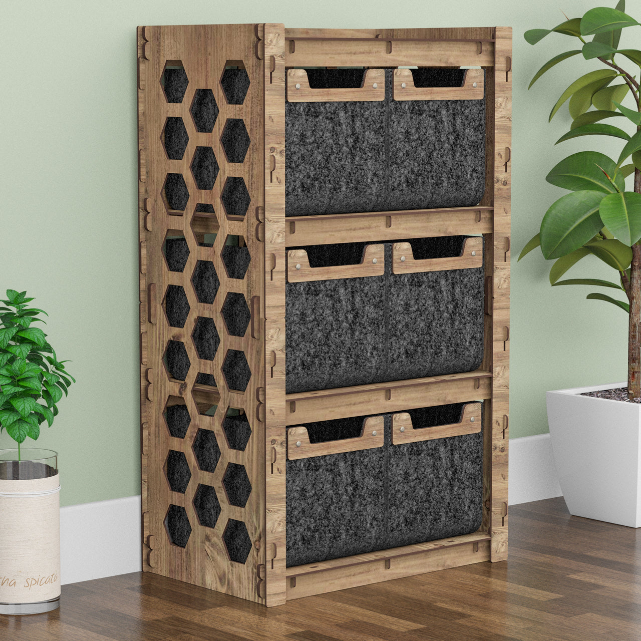 Honeycomb Chest Of 6 Drawers Storage Cabinet [6 SMALL BLACK BINS]