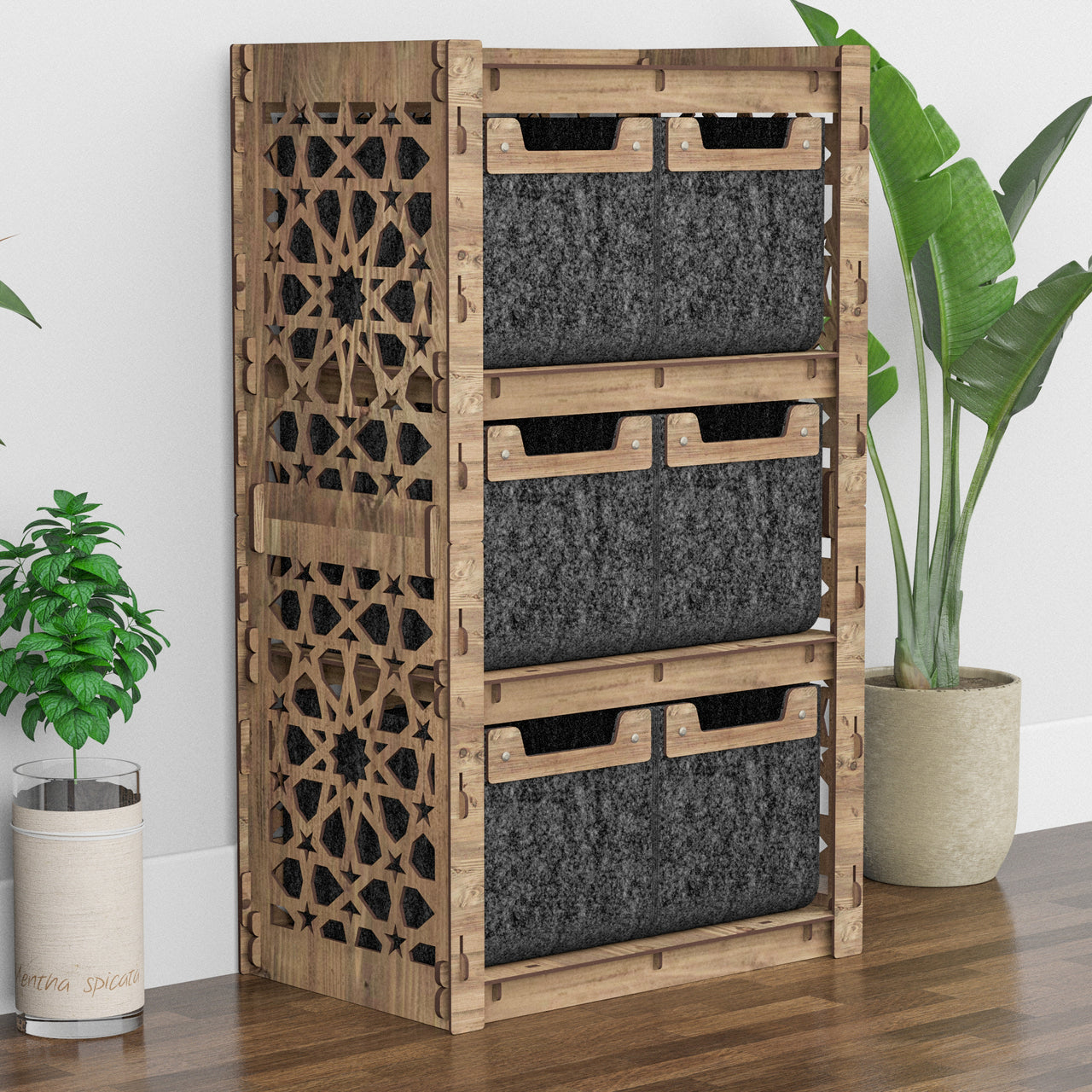 Arabic Chest Of 6 Drawers Storage Cabinet [6 SMALL BLACK BINS]