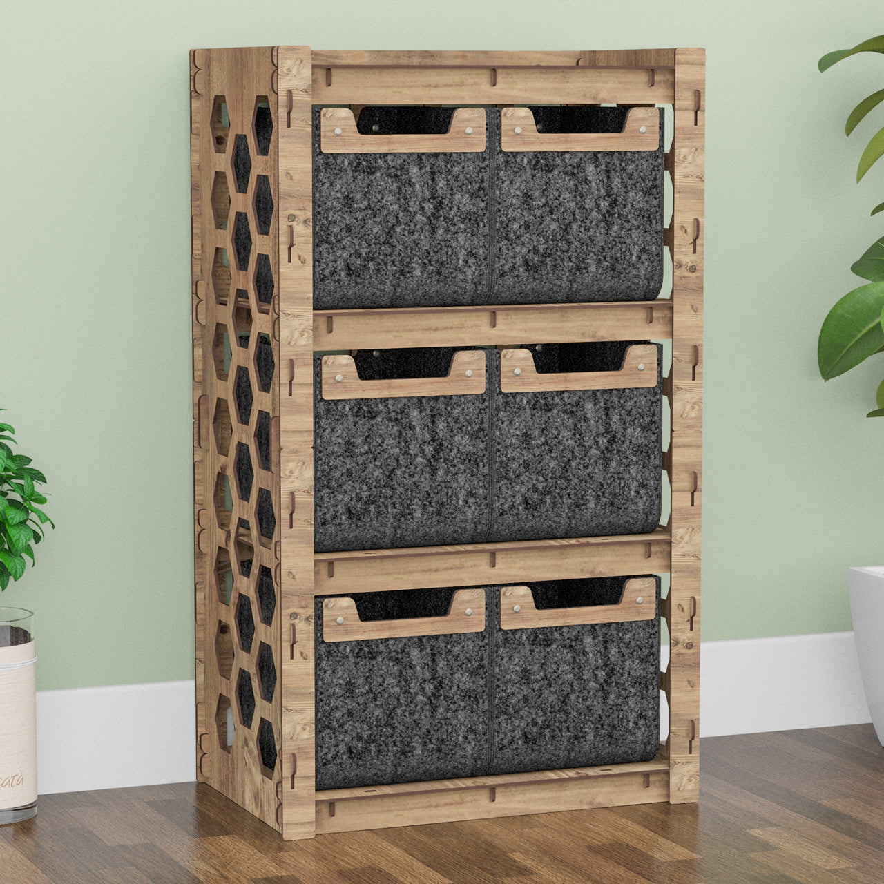 Honeycomb Chest Of 6 Drawers Storage Cabinet [6 SMALL BLACK BINS]