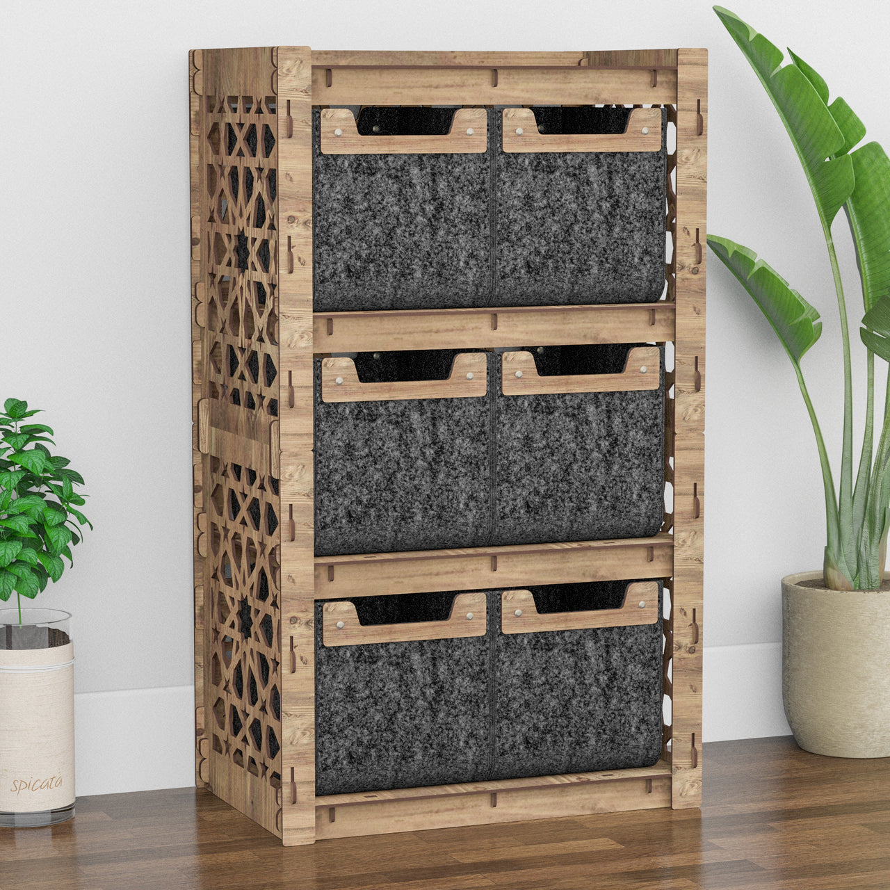 Arabic Chest Of 6 Drawers Storage Cabinet [6 SMALL BLACK BINS]