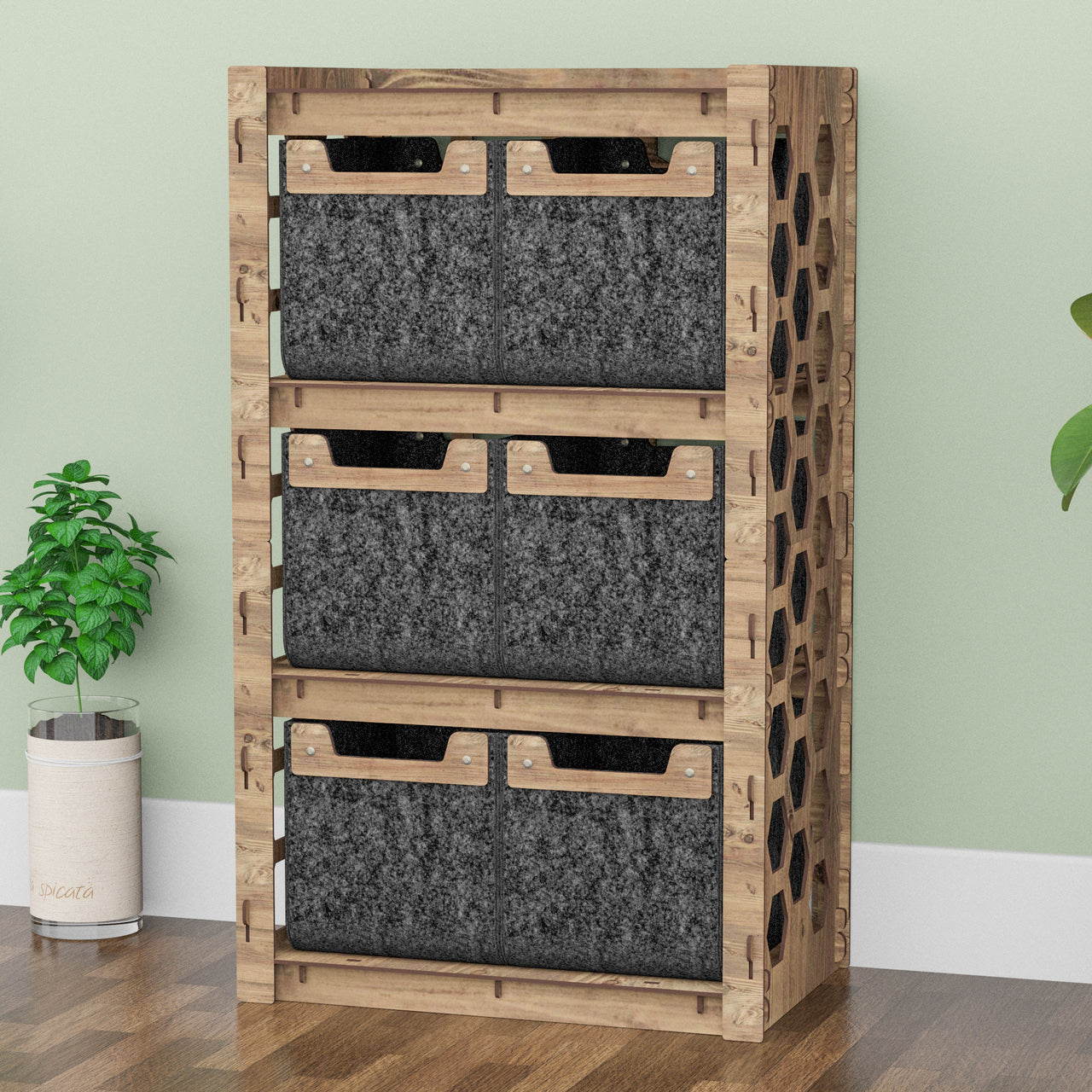 Honeycomb Chest Of 6 Drawers Storage Cabinet [6 SMALL BLACK BINS]