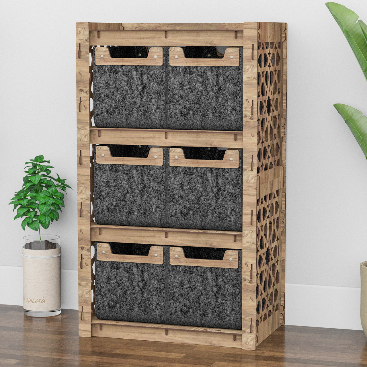 Arabic Chest Of 6 Drawers Storage Cabinet [6 SMALL BLACK BINS]