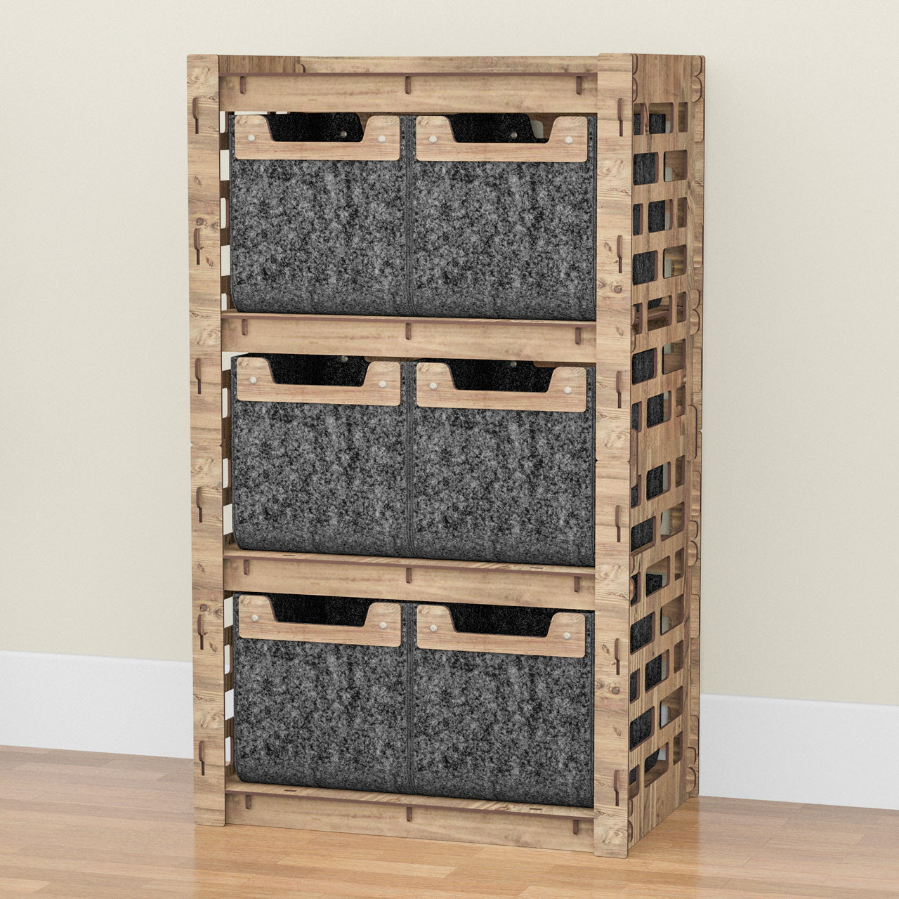 Brickwall Chest Of 6 Drawers Storage Cabinet [6 SMALL BLACK BINS]