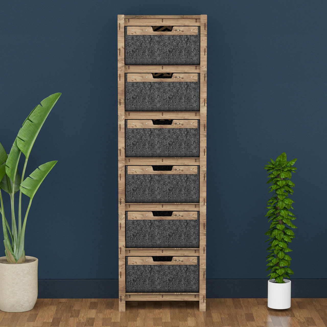 Solar Tall 6 Drawer Storage Tower [6 LARGE BLACK BINS]