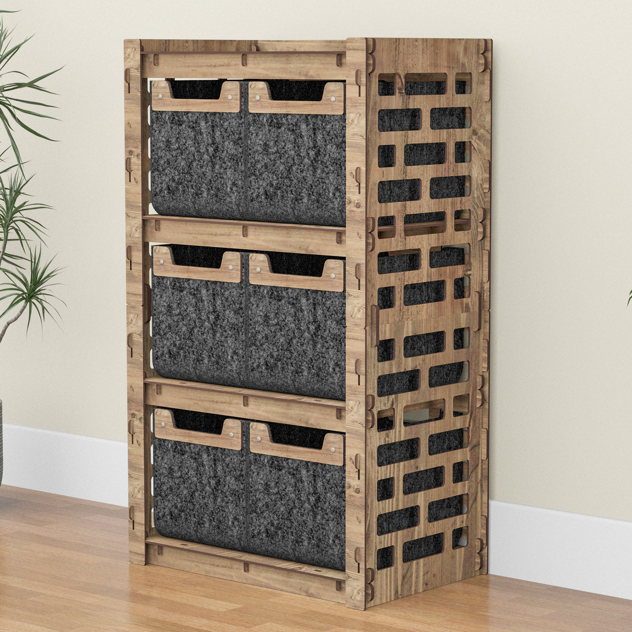 Brickwall Chest Of 6 Drawers Storage Cabinet [6 SMALL BLACK BINS]