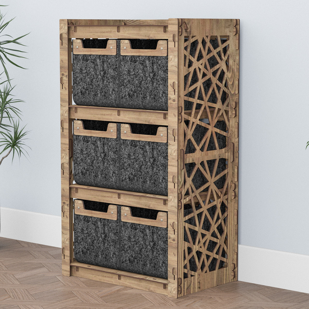 Crystals Chest Of 6 Drawers Storage Cabinet [6 SMALL BLACK BINS]