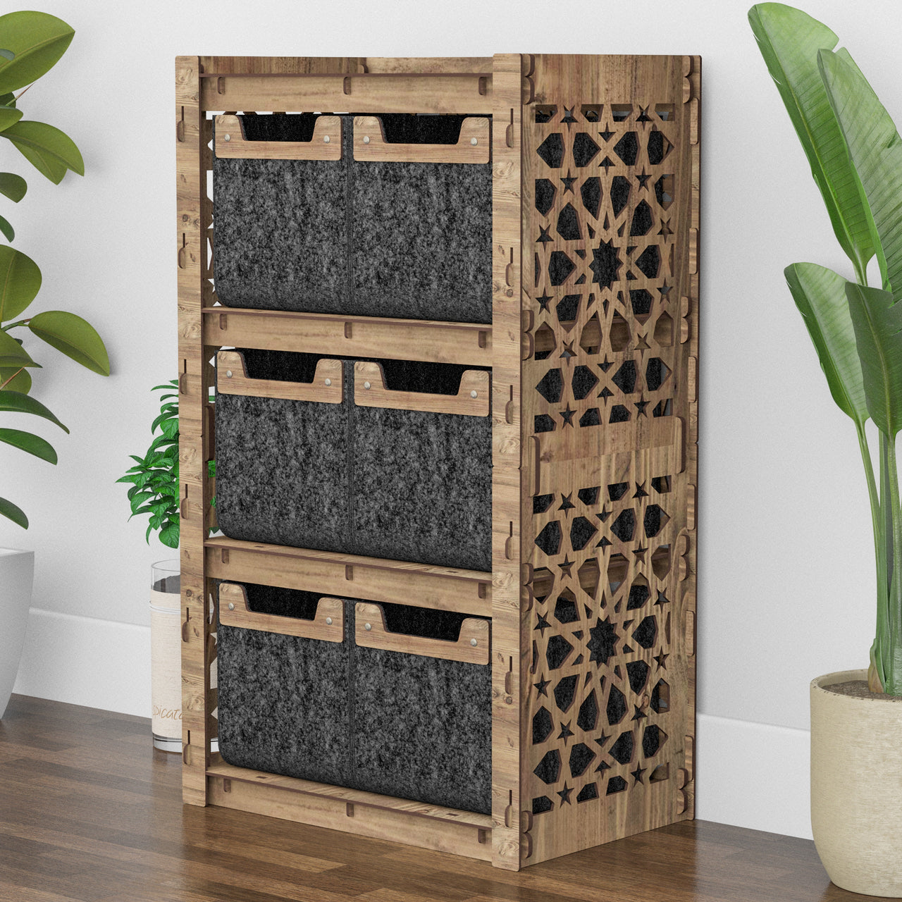 Arabic Chest Of 6 Drawers Storage Cabinet [6 SMALL BLACK BINS]